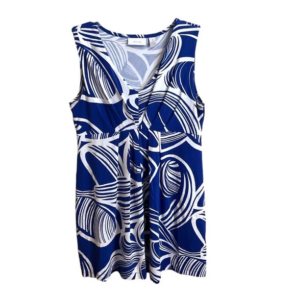 CHICO'S DRESS Women’s Size 1 (8) Sleeveless Knit Pleated V Neck Blue White Pleat - Picture 1 of 9